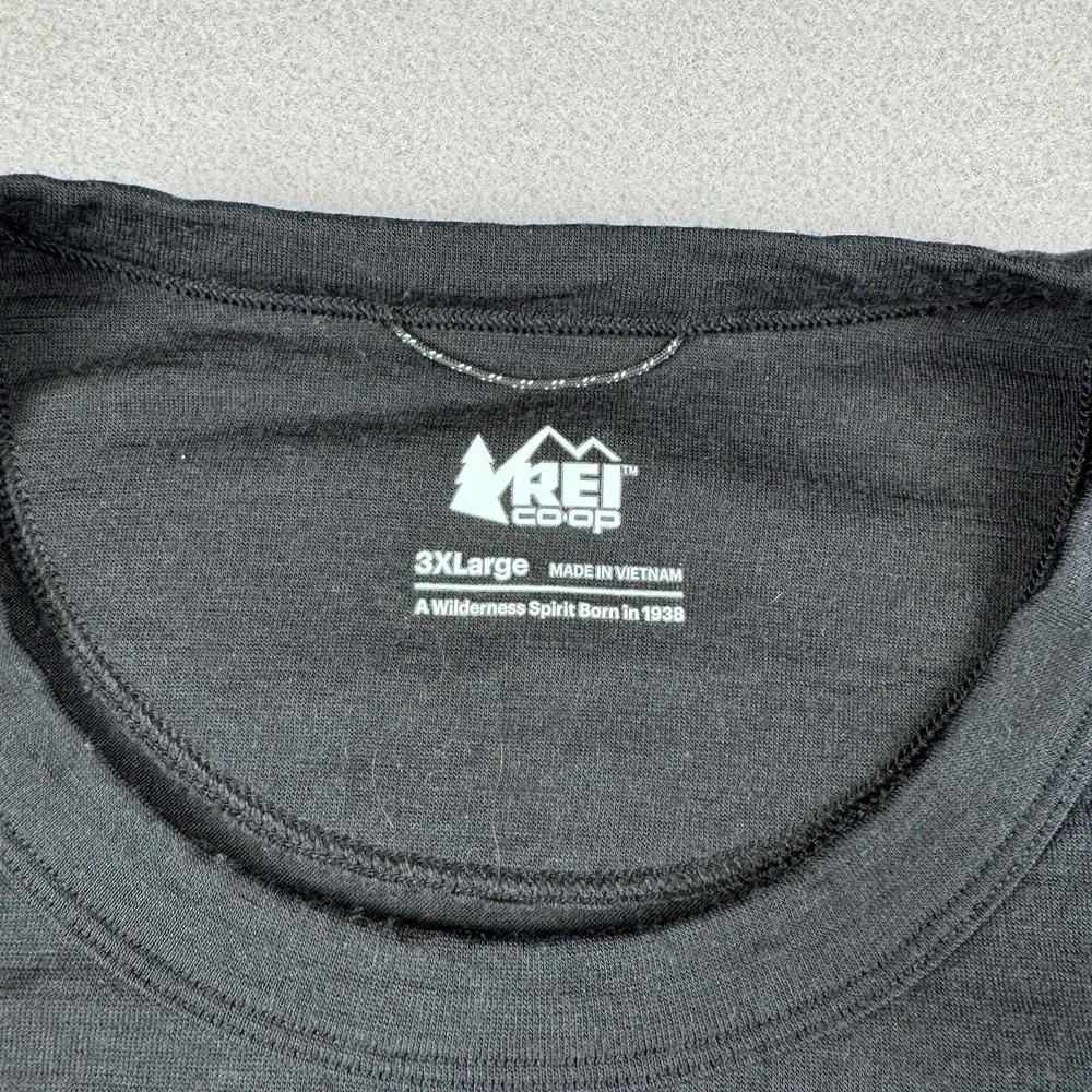 REI 100% Merino Wool Baselayer Men 3XL Black Long Sleeve Hiking Outdoors Thermal